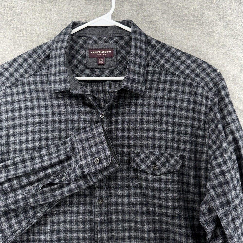 Johnston & Murphy Shirt Men Size XXXL Gray Check Long Sleeve Button Up Cotton